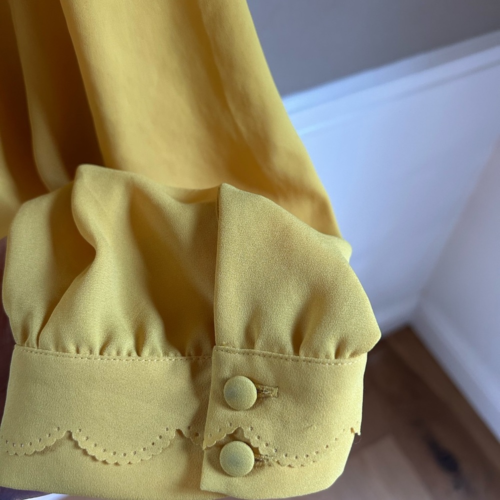 Anthropologie Meadow Rue Yellow Scalloped Blouse - Picture 6 of 9